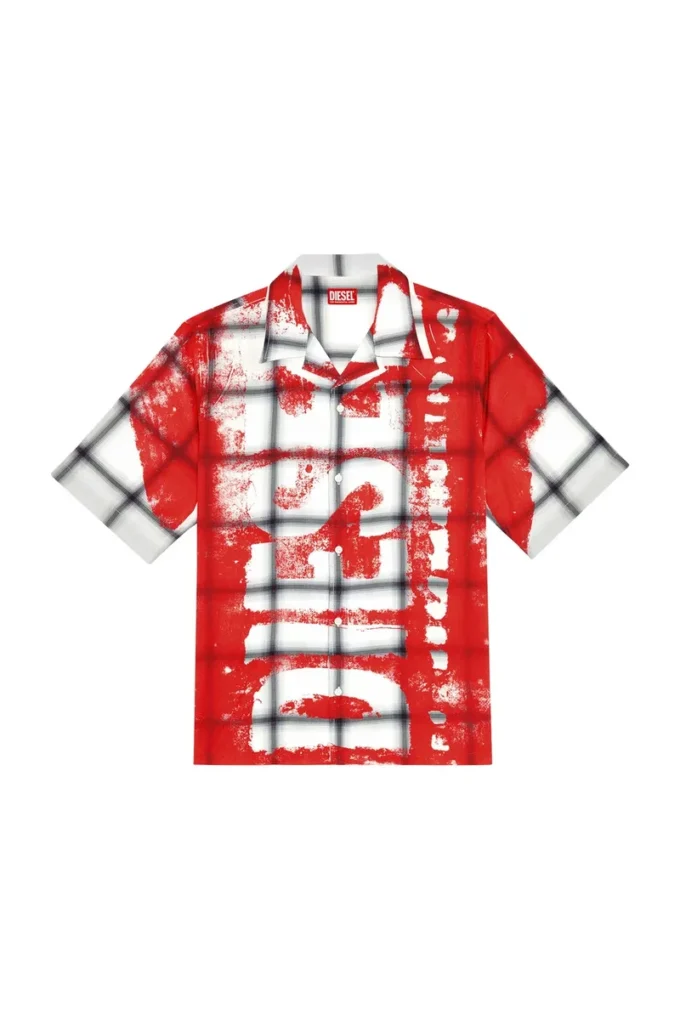 s-nabil Camicia da bowling a quadri con logo sbiadito s-nabil Camicia da bowling a quadri con logo sbiadito