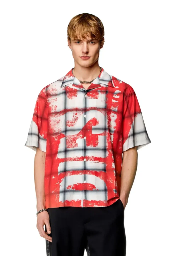 s-nabil Camicia da bowling a quadri con logo sbiadito s-nabil Camicia da bowling a quadri con logo sbiadito