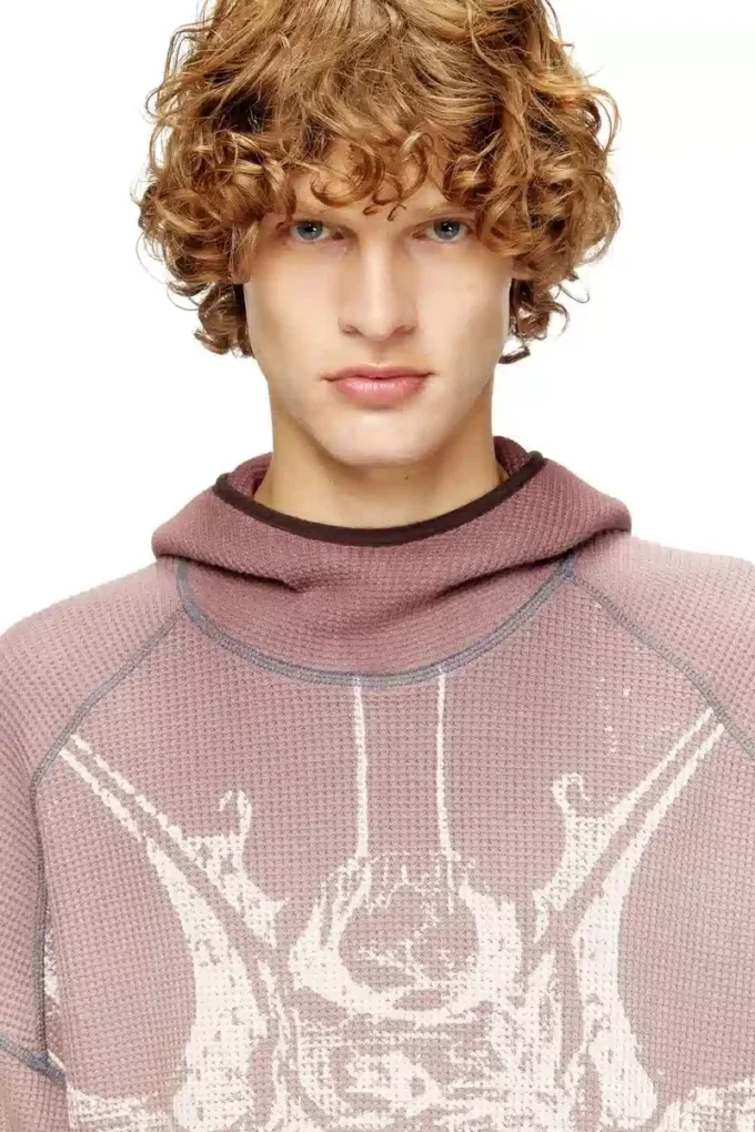 s-waf-hood-new Felpa con cappuccio effetto waffle slavato con stampa grafica
