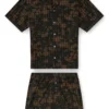 set-horien-utlt Pigiama corto in cotone a quadri con stampa nuvolata set-horien-utlt Pigiama corto in cotone a quadri con stampa nuvolata