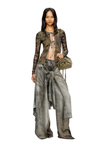 t-afry Cardigan con lacci e stampe mimetiche miste