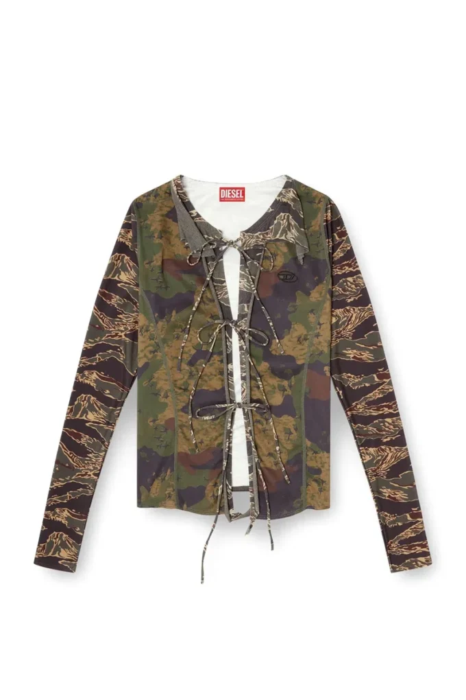 t-afry Cardigan con lacci e stampe mimetiche miste t-afry Cardigan con lacci e stampe mimetiche miste