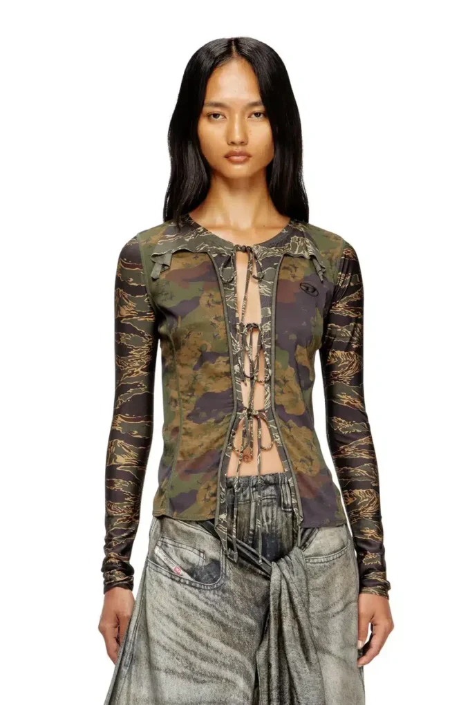 t-afry Cardigan con lacci e stampe mimetiche miste t-afry Cardigan con lacci e stampe mimetiche miste