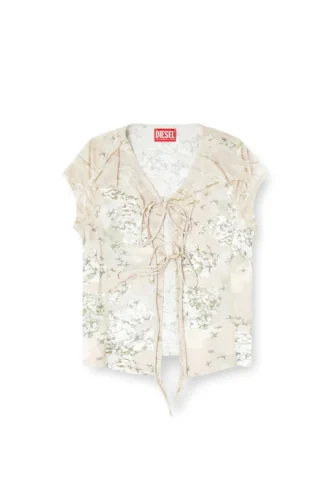 t-afrymy Top con lacci e stampa mimetica mista