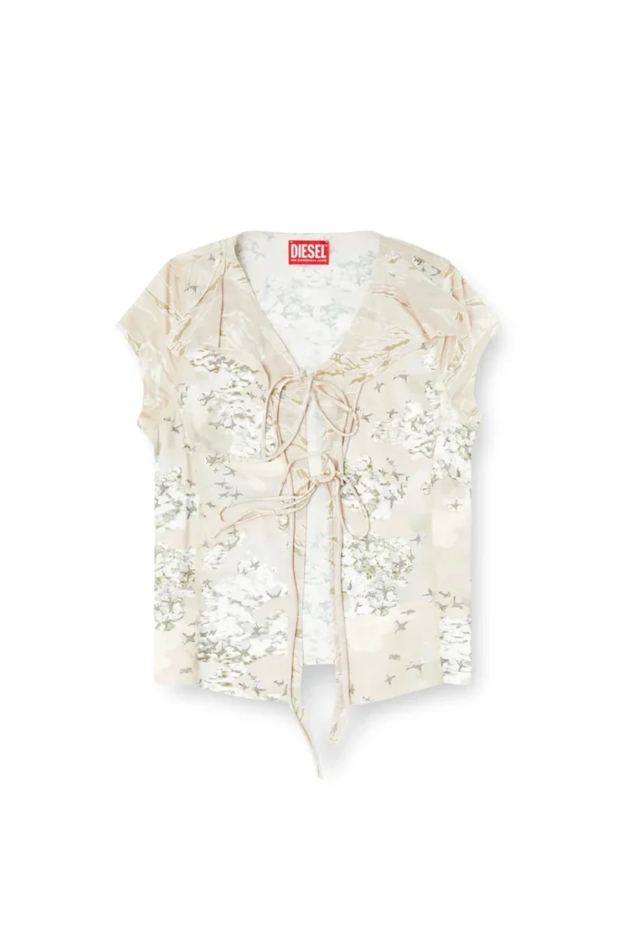 t-afrymy Top con lacci e stampa mimetica mista t-afrymy Top con lacci e stampa mimetica mista