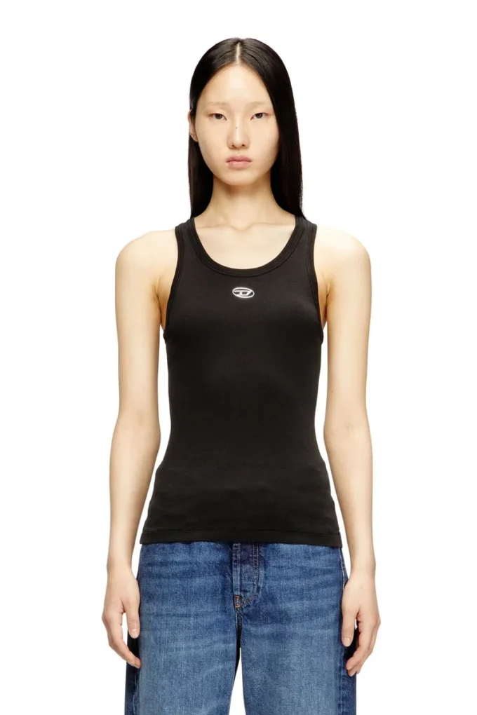t-anki-od Canotta slim a costine con logo Oval D metallizzato t-anki-od Canotta slim a costine con logo Oval D metallizzato