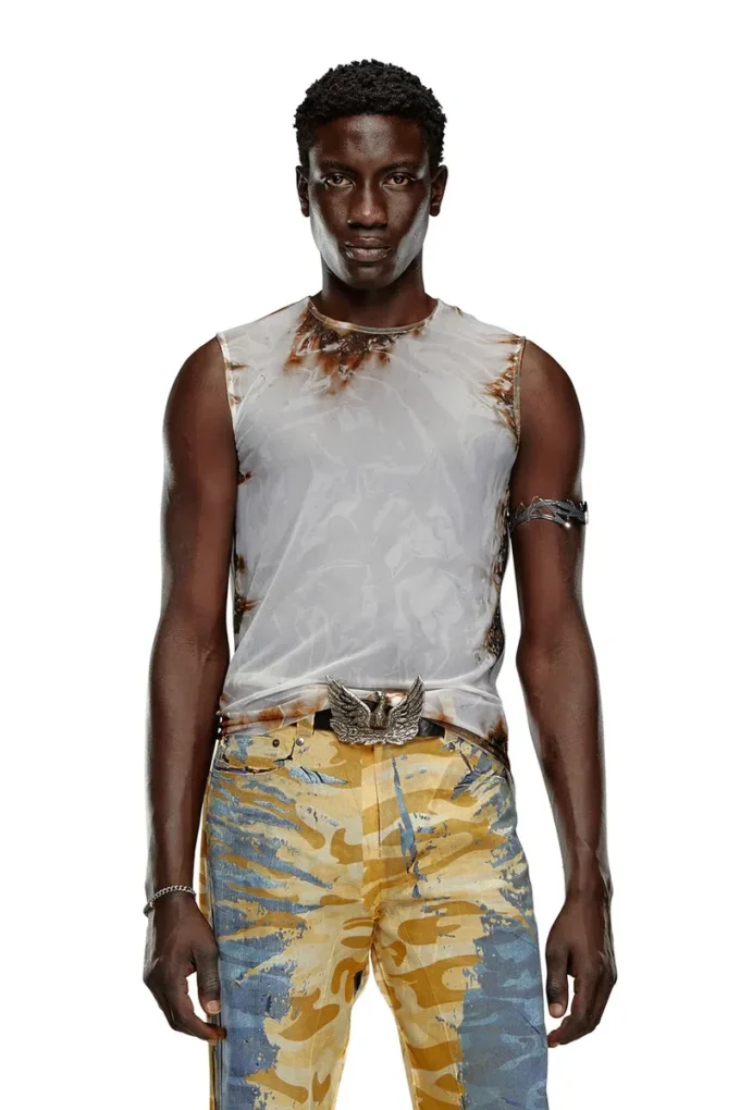 t-bisco-burn-art Top in tulle con stampa plastica bruciata t-bisco-burn-art Top in tulle con stampa plastica bruciata