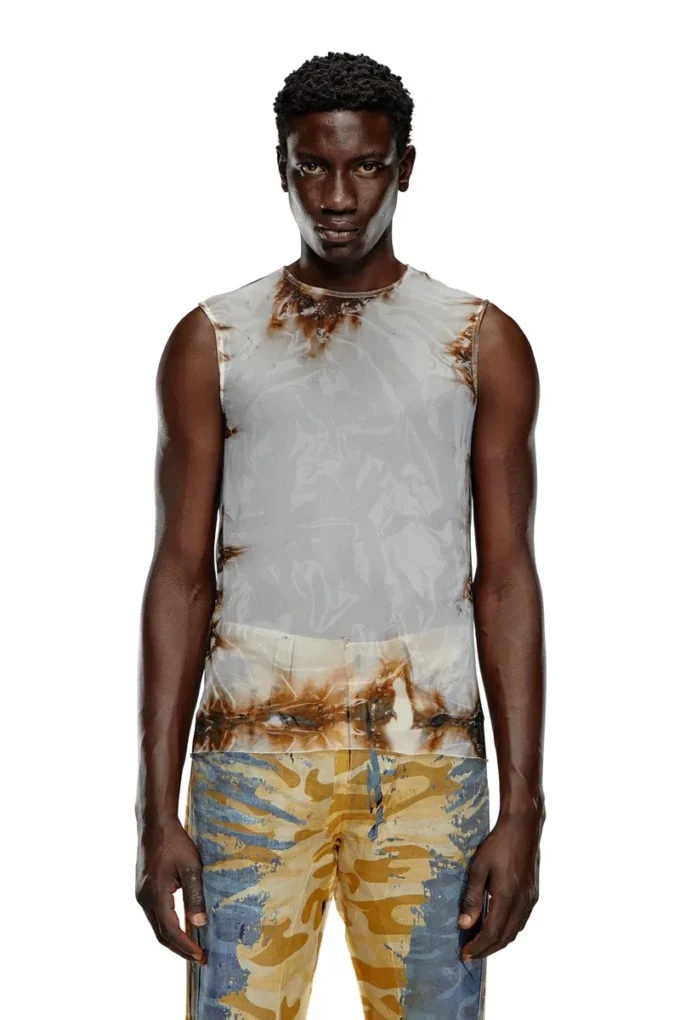 t-bisco-burn-art Top in tulle con stampa plastica bruciata t-bisco-burn-art Top in tulle con stampa plastica bruciata