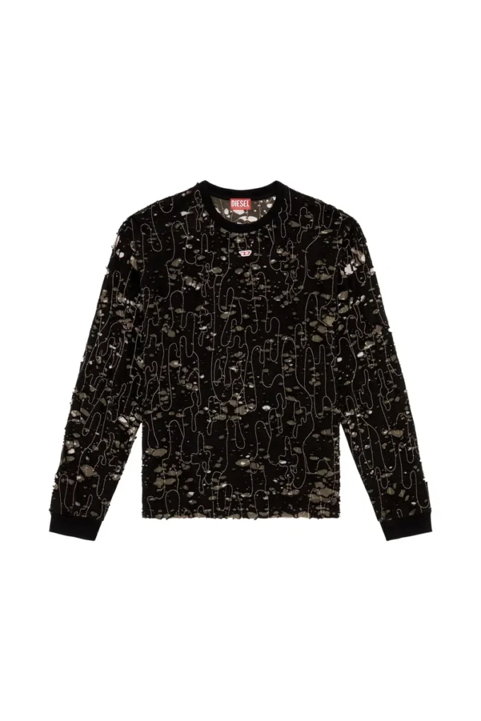 t-boxt-ls-devor T-shirt in tulle con jersey distrutto