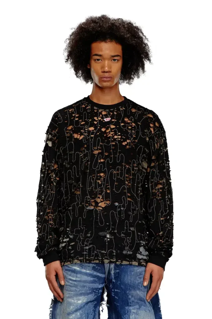 t-boxt-ls-devor T-shirt in tulle con jersey distrutto