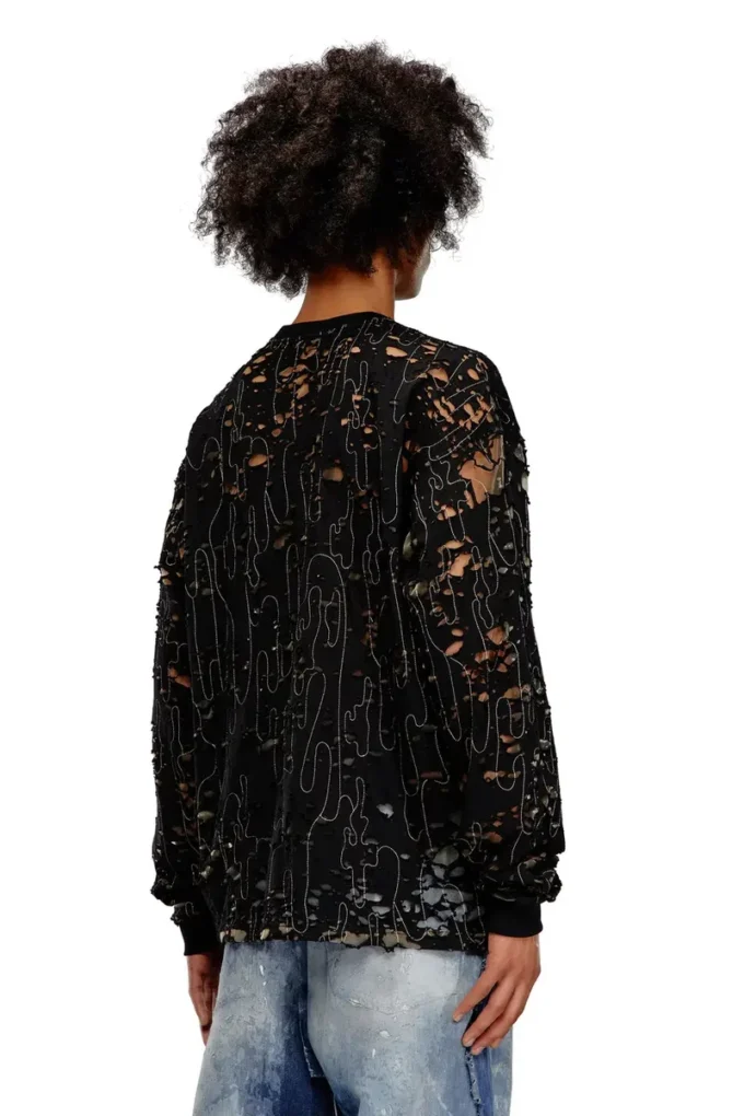 t-boxt-ls-devor T-shirt in tulle con jersey distrutto