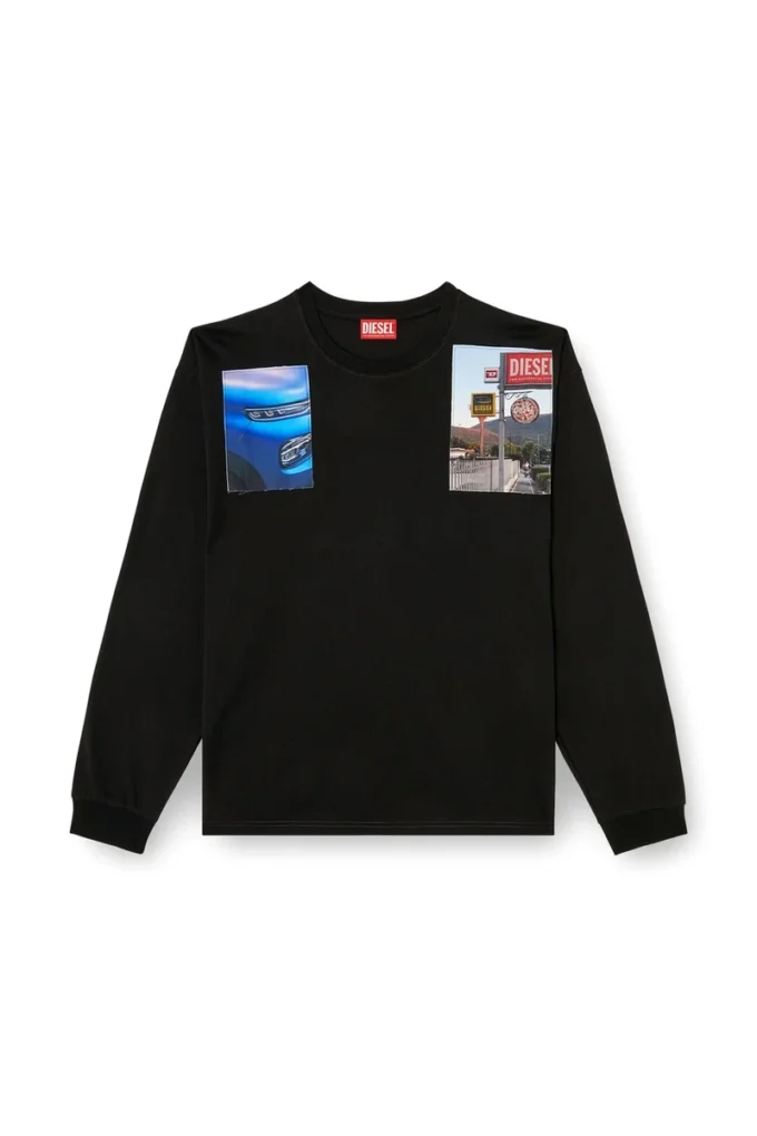 t-boxt-ls-t5 T-shirt a maniche lunghe con patch fotografiche con logo