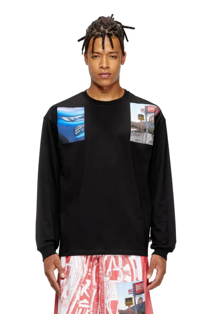 t-boxt-ls-t5 T-shirt a maniche lunghe con patch fotografiche con logo