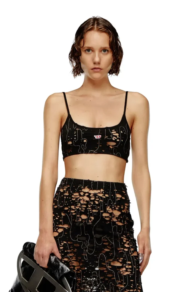 t-bra-dev Top reggiseno in tulle con jersey distrutto t-bra-dev Top reggiseno in tulle con jersey distrutto