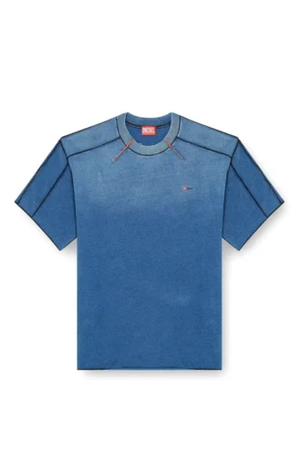 t-craoxt T-shirt in cotone con cuciture overlock a contrasto