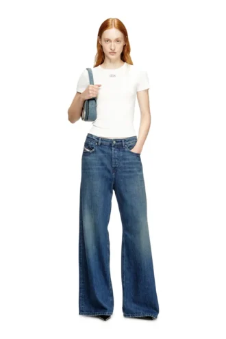 t-ele-long-od T-shirt slim a costine con Oval D metallico