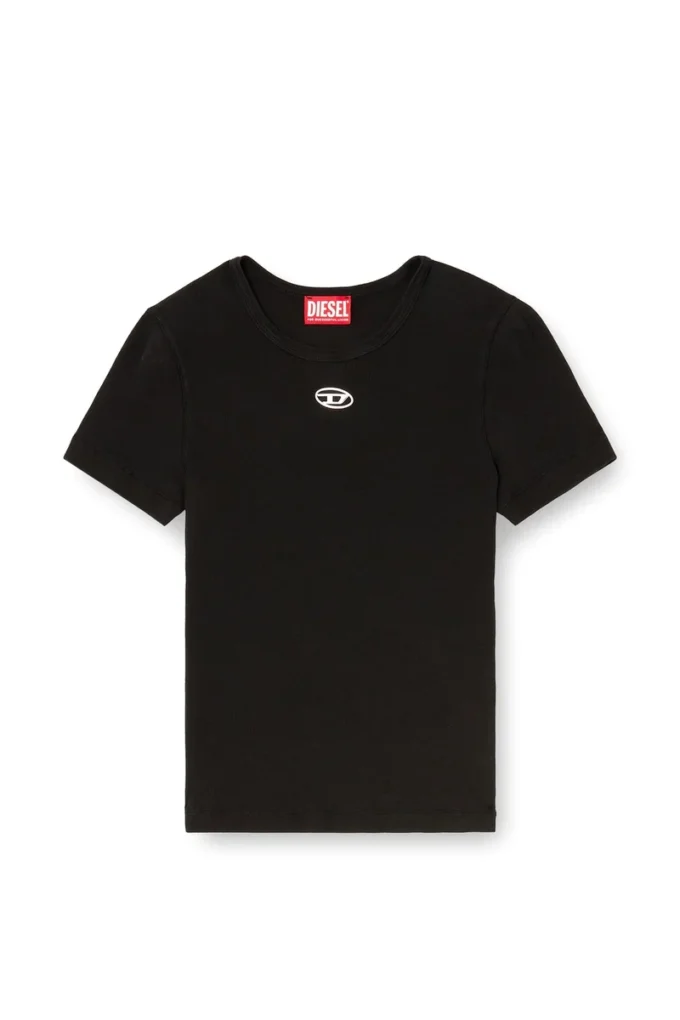 t-ele-long-od T-shirt slim a costine con Oval D metallico