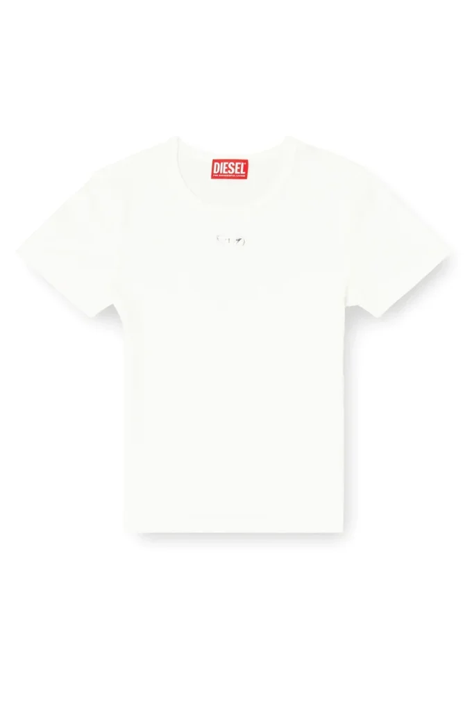 t-ele-long-od T-shirt slim a costine con Oval D metallico