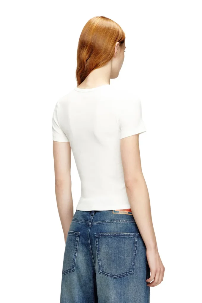 t-ele-long-od T-shirt slim a costine con Oval D metallico