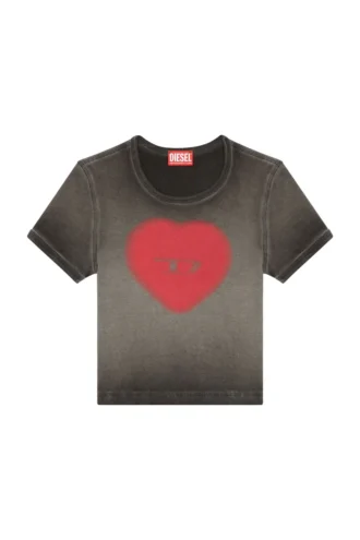 t-ele T-shirt a costine con cuore acquerellato D