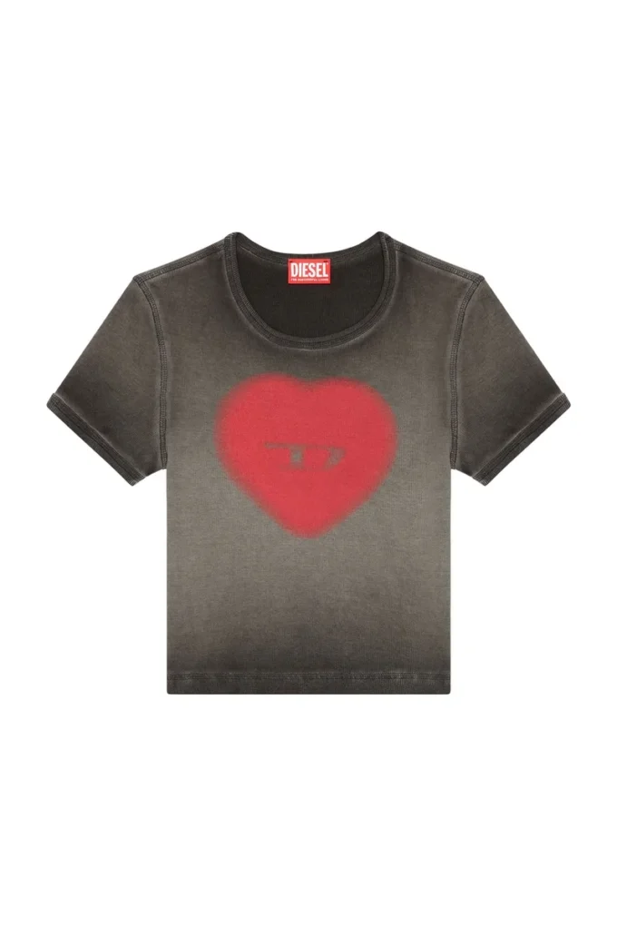 t-ele T-shirt a costine con cuore acquerellato D t-ele T-shirt a costine con cuore acquerellato D