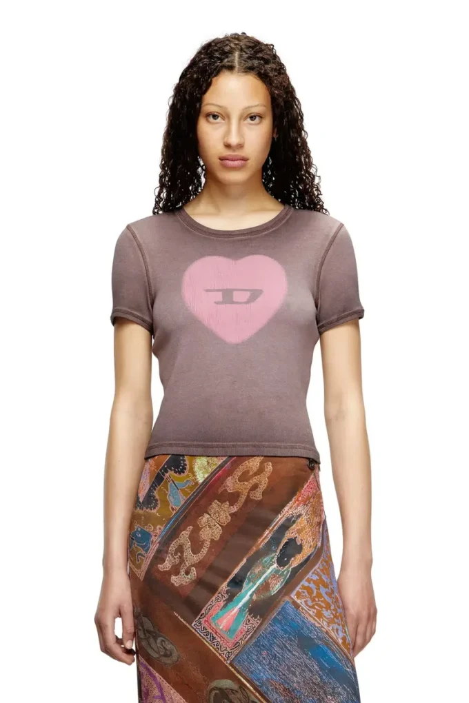 t-ele T-shirt a costine con cuore acquerellato D t-ele T-shirt a costine con cuore acquerellato D
