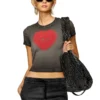t-ele T-shirt a costine con cuore acquerellato D t-ele T-shirt a costine con cuore acquerellato D