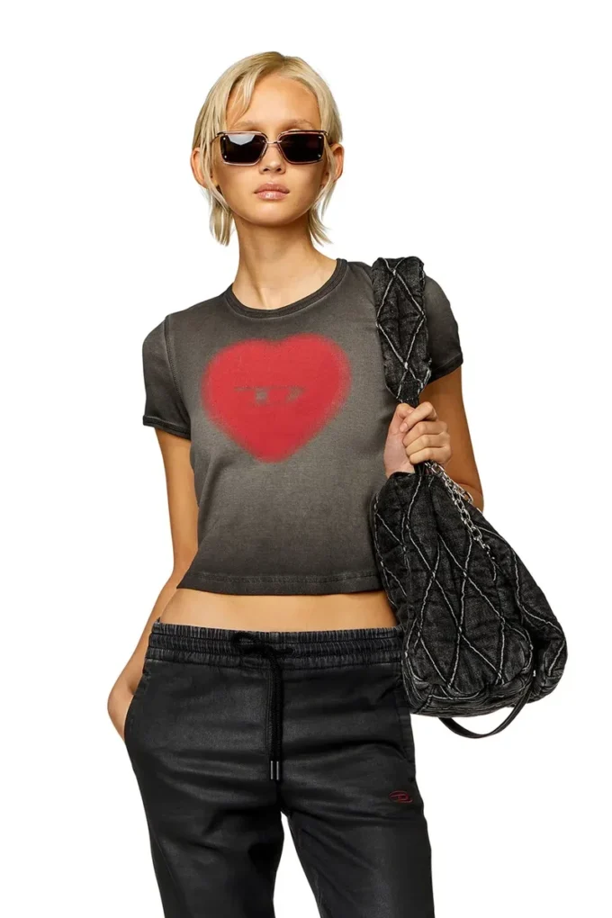 t-ele T-shirt a costine con cuore acquerellato D t-ele T-shirt a costine con cuore acquerellato D