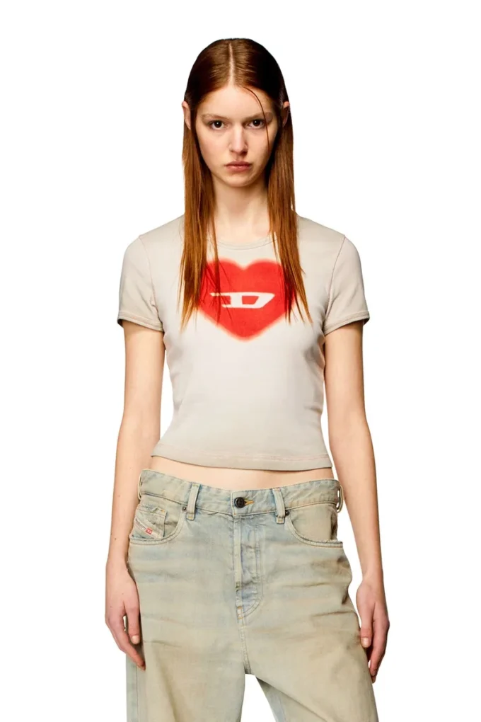t-ele T-shirt a costine con cuore acquerellato D t-ele T-shirt a costine con cuore acquerellato D