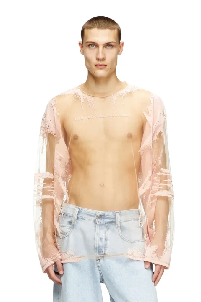 t-hassan-ls-a T-shirt in nylon a maniche lunghe con stampa del testo di una canzone t-hassan-ls-a T-shirt in nylon a maniche lunghe con stampa del testo di una canzone