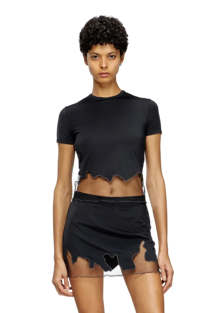 t-inlay-r1 T-shirt in nylon con inserto in tulle t-inlay-r1 T-shirt in nylon con inserto in tulle