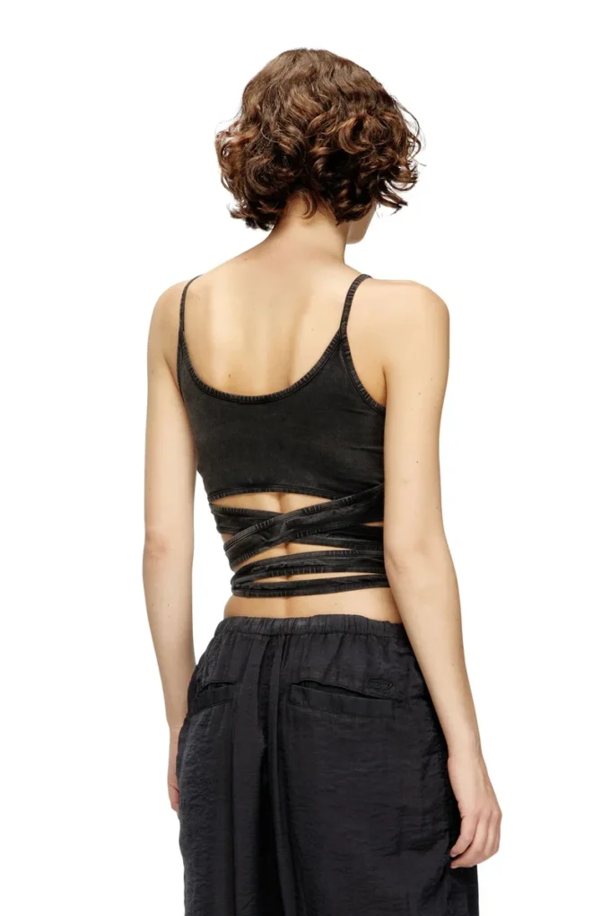 t-leya-tail-r1 Canotta effetto denim con lacci incrociati t-leya-tail-r1 Canotta effetto denim con lacci incrociati