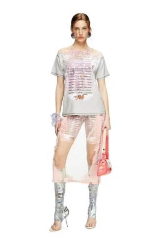 t-normac T-shirt girocollo con stampa di testi di canzoni