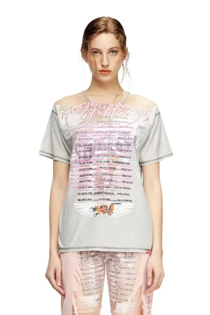 t-normac T-shirt girocollo con stampa di testi di canzoni