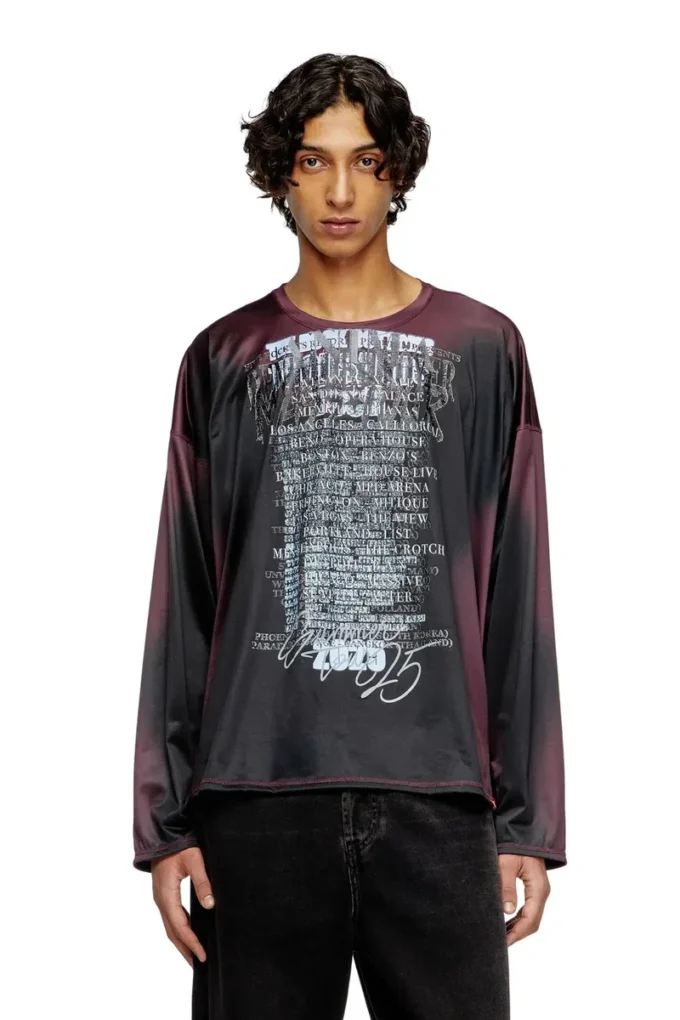 t-olavi-aa T-shirt in jersey tecnico a maniche lunghe con stampa di testi di canzoni