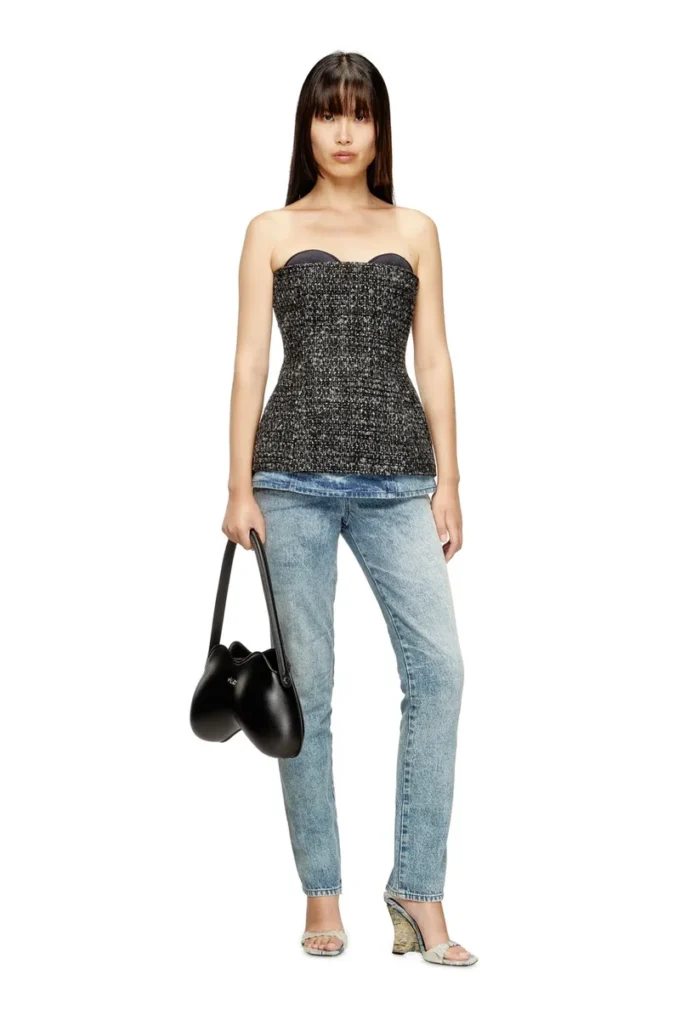 t-orset Top corsetto bouclé con scollo ultra profondo