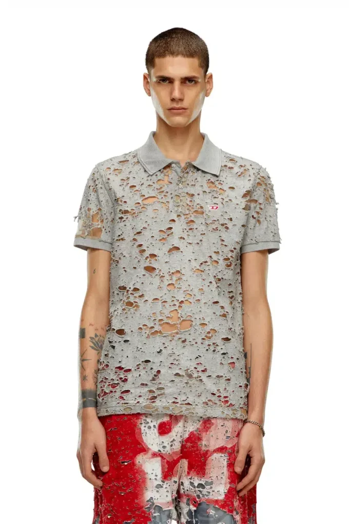 t-smith-devor Polo in tulle con jersey distrutto t-smith-devor Polo in tulle con jersey distrutto