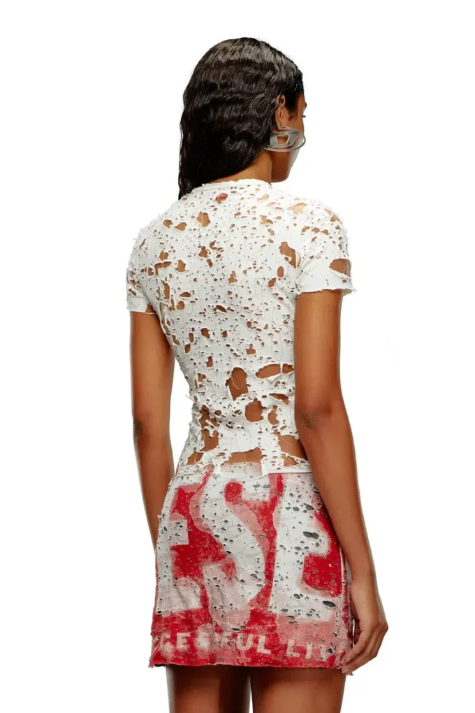 t-uncyna T-shirt in tulle con jersey distrutto