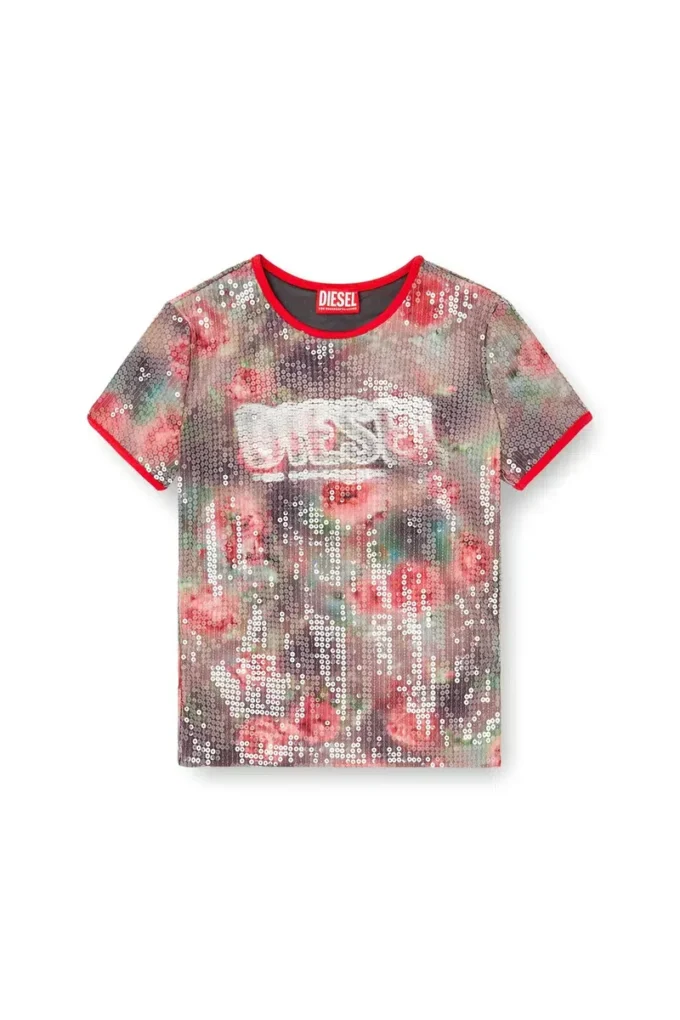 t-unkyel Top aderente in jersey con stampa floreale e paillettes t-unkyel Top aderente in jersey con stampa floreale e paillettes
