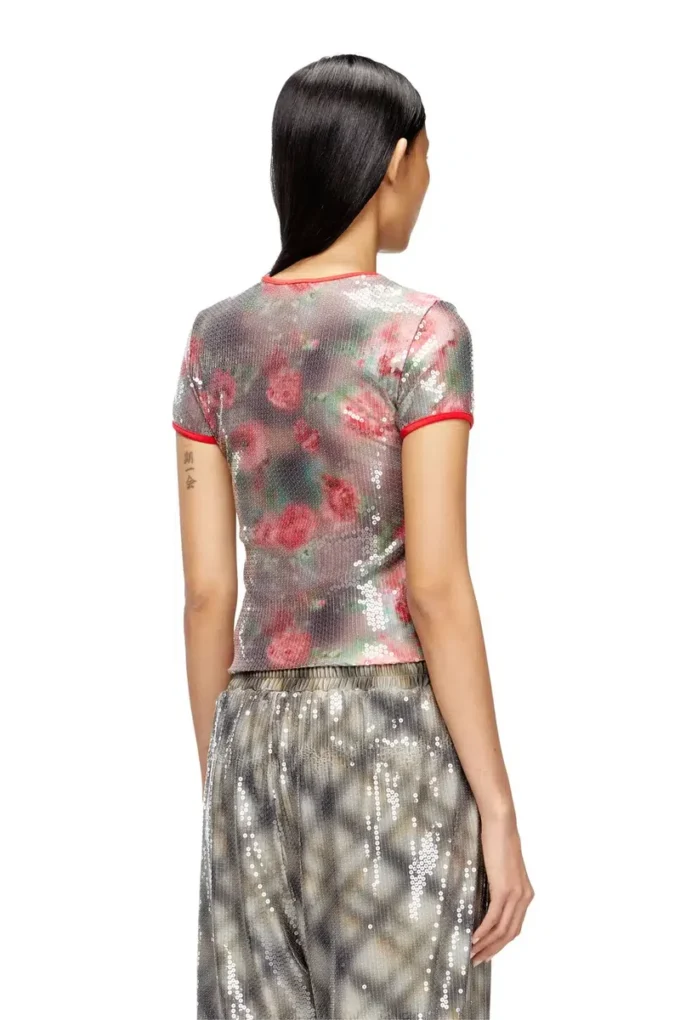t-unkyel Top aderente in jersey con stampa floreale e paillettes t-unkyel Top aderente in jersey con stampa floreale e paillettes