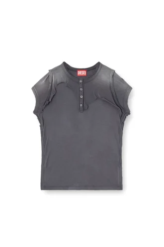 t-unrawy T-shirt Henley con effetto peel-off
