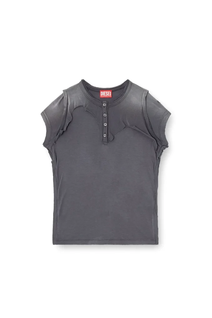 t-unrawy T-shirt Henley con effetto peel-off t-unrawy T-shirt Henley con effetto peel-off
