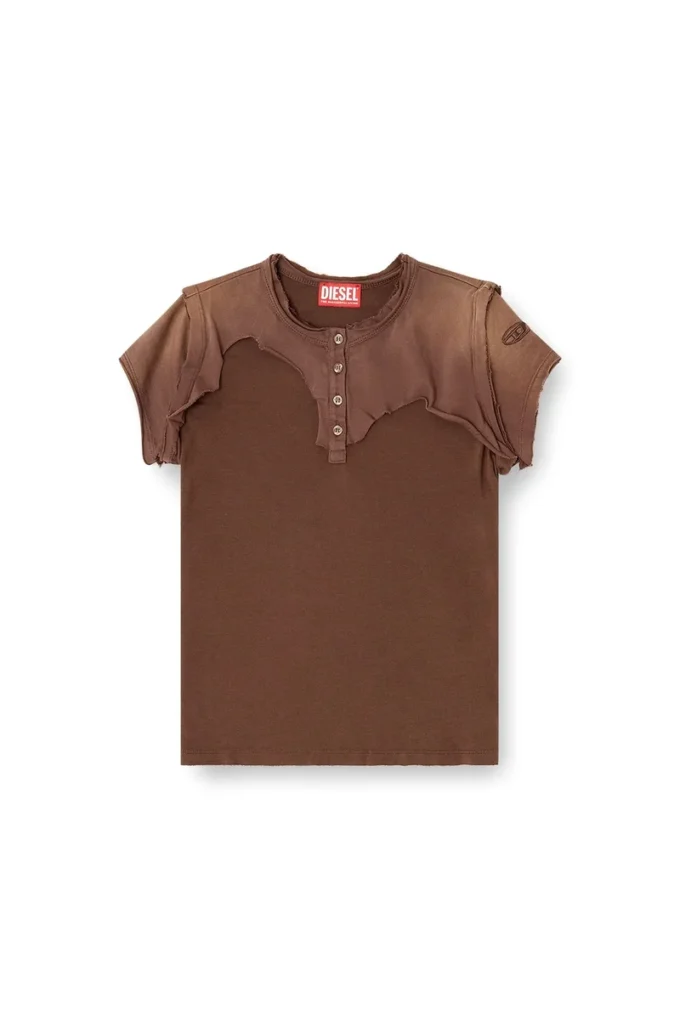 t-unrawy T-shirt Henley con effetto peel-off t-unrawy T-shirt Henley con effetto peel-off
