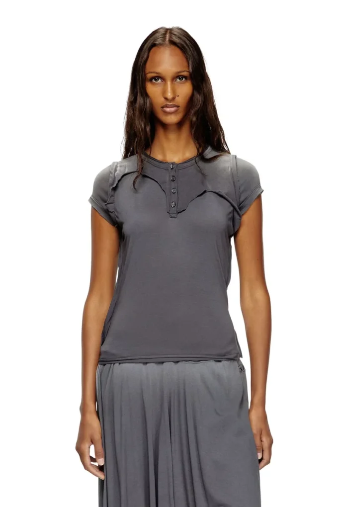 t-unrawy T-shirt Henley con effetto peel-off t-unrawy T-shirt Henley con effetto peel-off