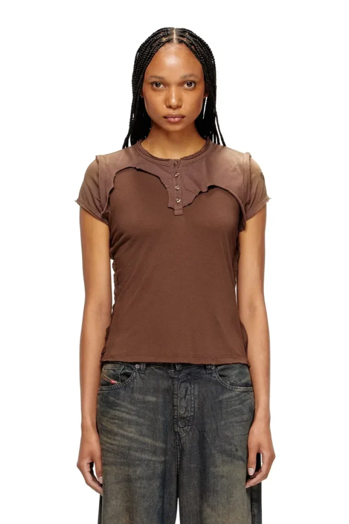 t-unrawy T-shirt Henley con effetto peel-off t-unrawy T-shirt Henley con effetto peel-off