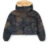 w-aves-fur Piumino con cappuccio in denim mimetico effetto sporco