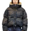 w-aves-fur Piumino con cappuccio in denim mimetico effetto sporco