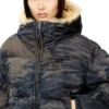 w-aves-fur Piumino con cappuccio in denim mimetico effetto sporco