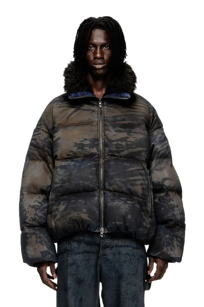 w-johns Piumino in denim mimetico effetto sporco w-johns Piumino in denim mimetico effetto sporco