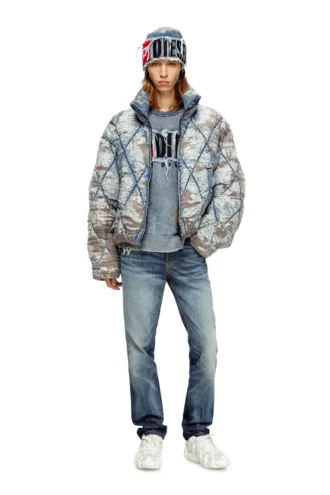 w-kons Piumino imbottito in denim devoré trapuntato con motivo argyle